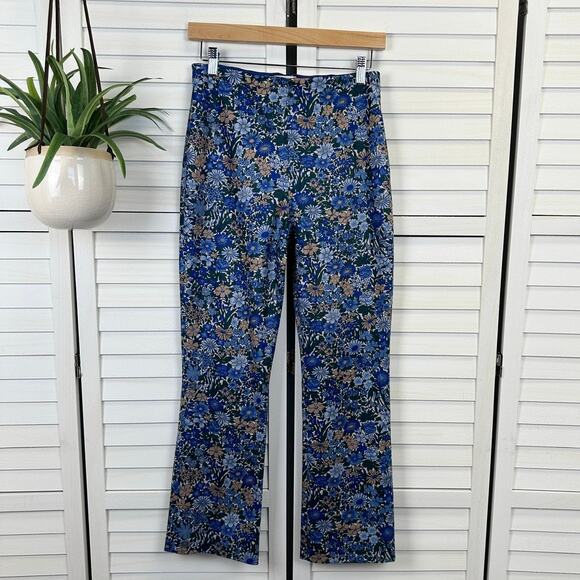 Tuckernuck Ashford Crop‎ Pants Hyacinth Navy Blue Floral Faux Suede Size S - Picture 1 of 11
